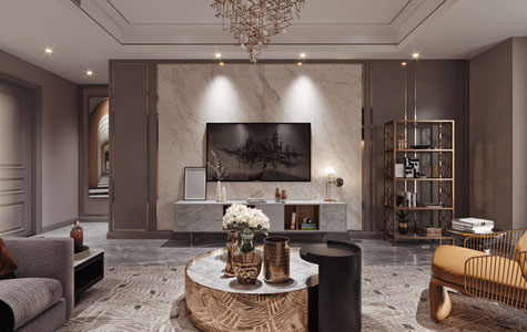十年城罗曼尼三居室120平米美式轻奢风格效果图-鲁班装饰主笔设计